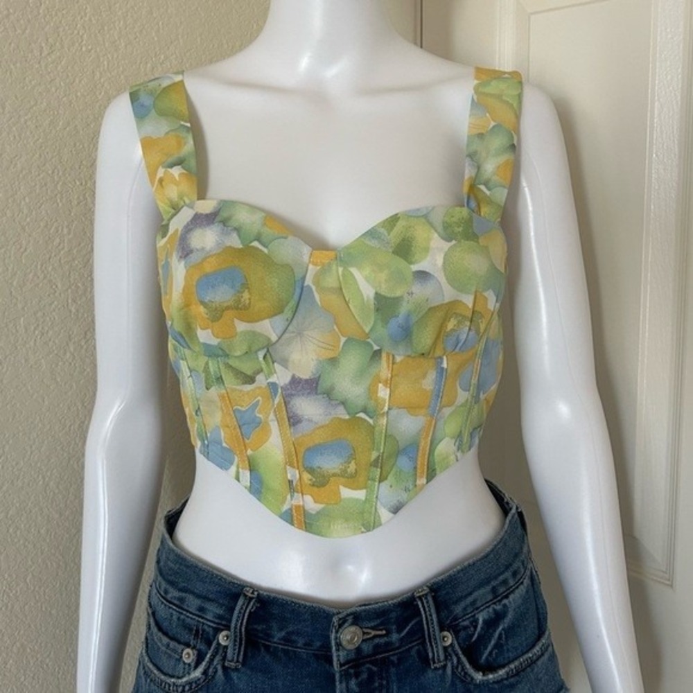 Cider Corset Crop Top Floral Bohemian Coquette Vacation Resort Coastal Medium